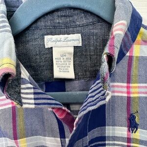 Ralph Lauren baby boys 12 months Blue Plaid/ denim Shirt 100% cotton